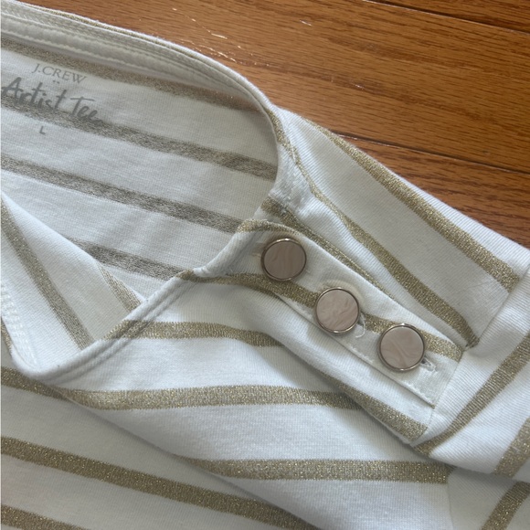J.Crew Shirt Women's Size L White Gold Stripe Long Sleeve Artist T-Shirt - Picture 8 of 10